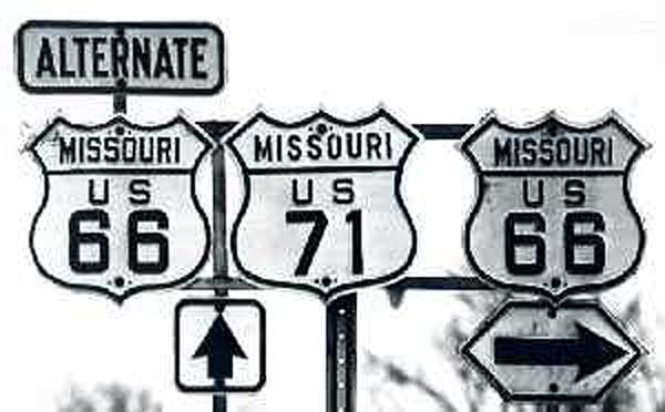 Missouri - U.S. Highway 71 and U.S. Highway 66 sign.
