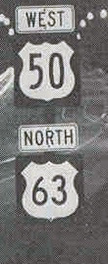 Missouri - U.S. Highway 50 and U.S. Highway 63 sign.