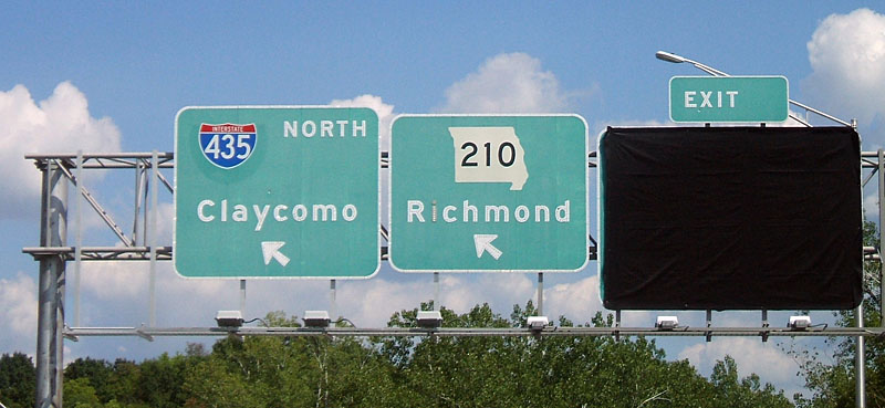 Missouri - Interstate 435 and State Highway 210 sign.