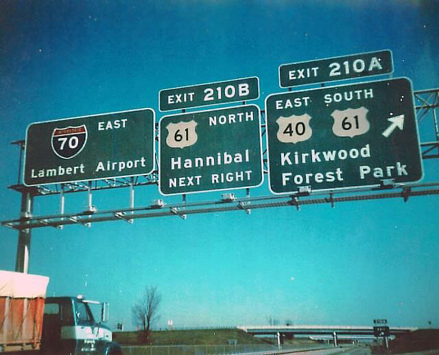 Missouri - U.S. Highway 61, U.S. Highway 40, and Interstate 70 sign.