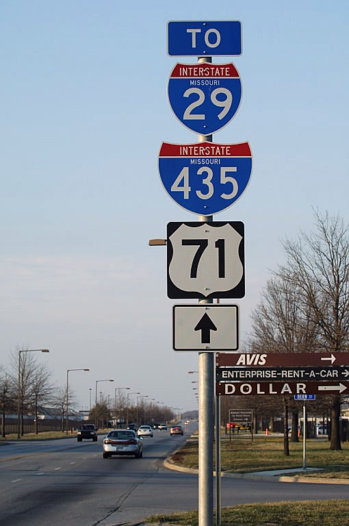 Missouri - Interstate 29, Interstate 435, and U.S. Highway 71 sign.