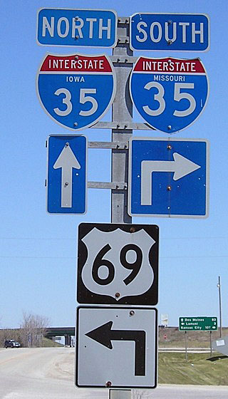 Missouri - Interstate 35 and U.S. Highway 69 sign.