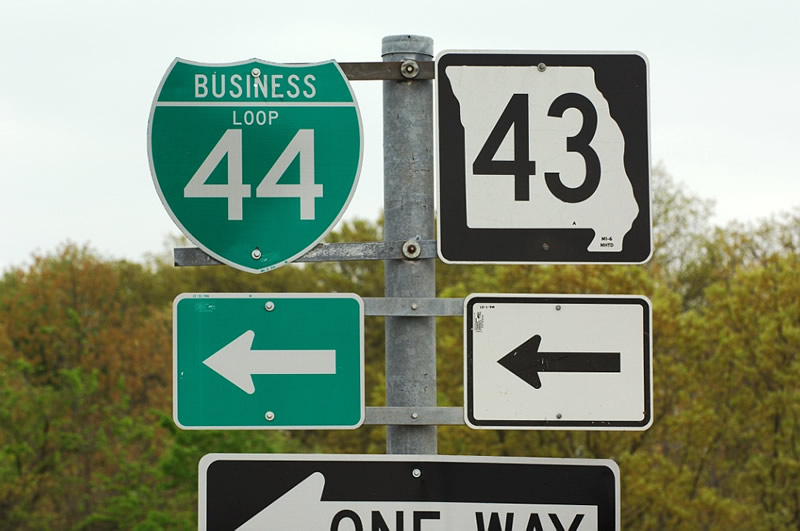 Missouri - State Highway 43 and business loop 44 sign.