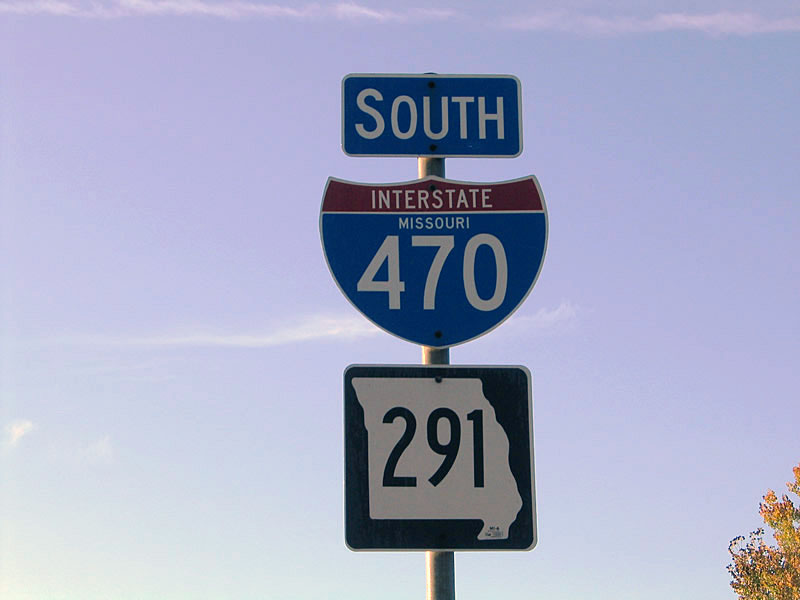 Missouri - Interstate 470 and State Highway 291 sign.