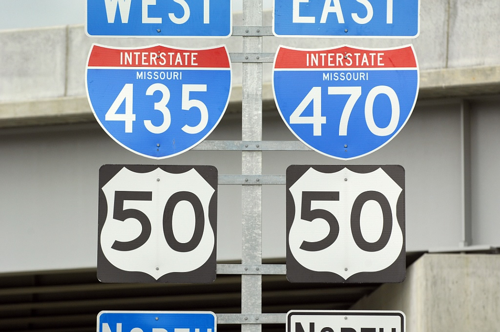 Missouri - Interstate 470, U.S. Highway 50, and Interstate 435 sign.