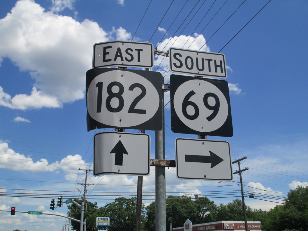 Mississippi - State Highway 69 and State Highway 182 sign.