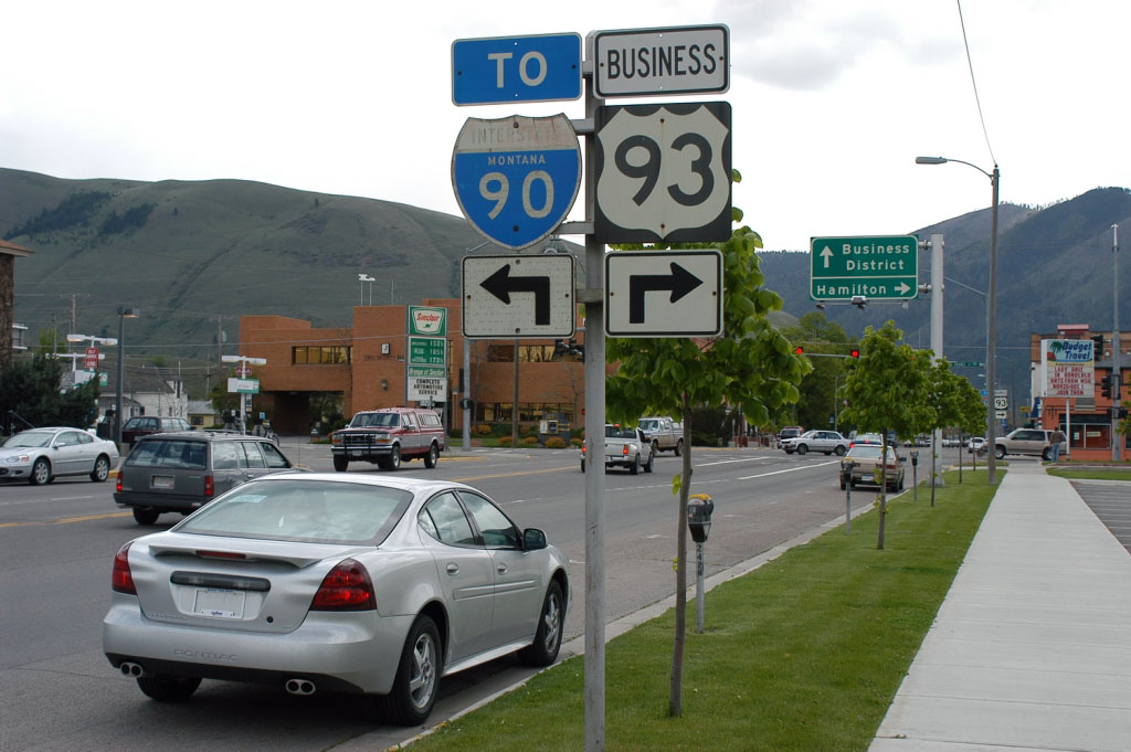 Montana - U.S. Highway 93 and Interstate 90 sign.
