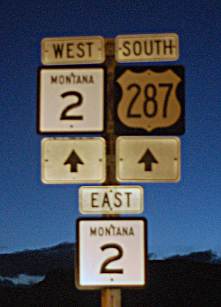 Montana - U.S. Highway 287 and State Highway 2 sign.