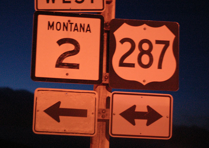 Montana - U.S. Highway 287 and State Highway 2 sign.