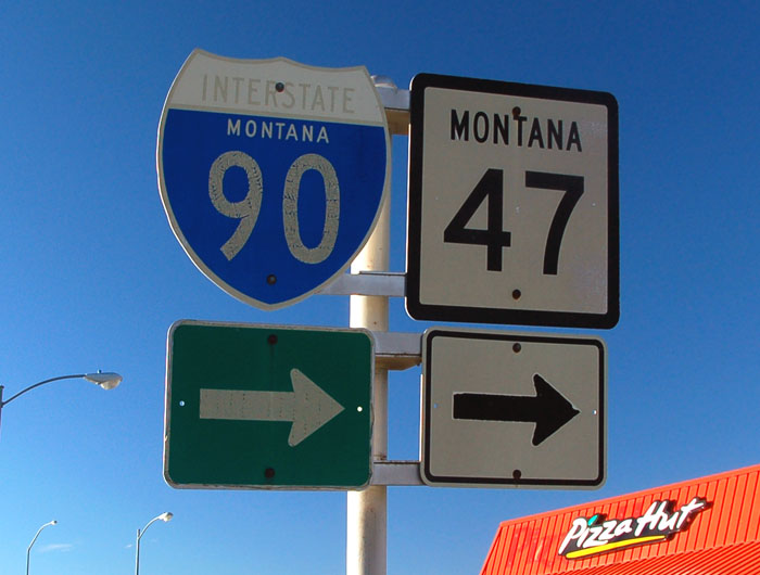 Montana - State Highway 47 and Interstate 90 sign.
