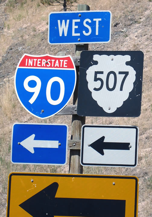 Montana - state secondary highway 507 and Interstate 90 sign.