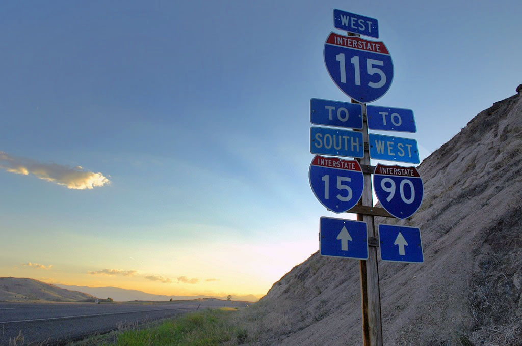 Montana - Interstate 90, Interstate 15, and Interstate 115 sign.