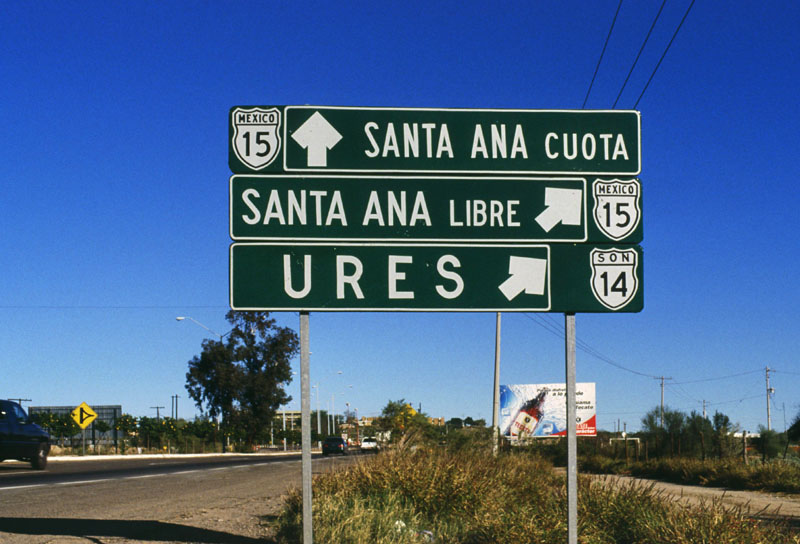 Mexico - Sonora state highway 14 and Federal Highway 15 sign.
