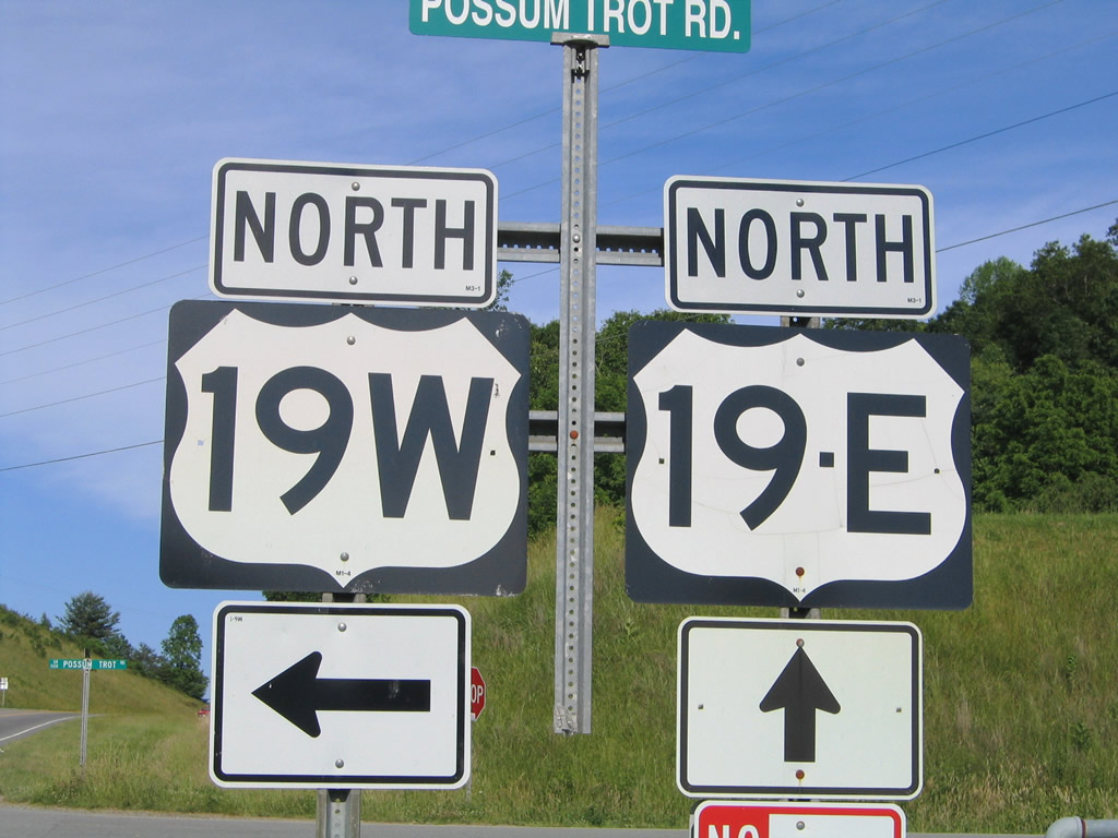North Carolina - U. S. highway 19E and U. S. highway 19W sign.
