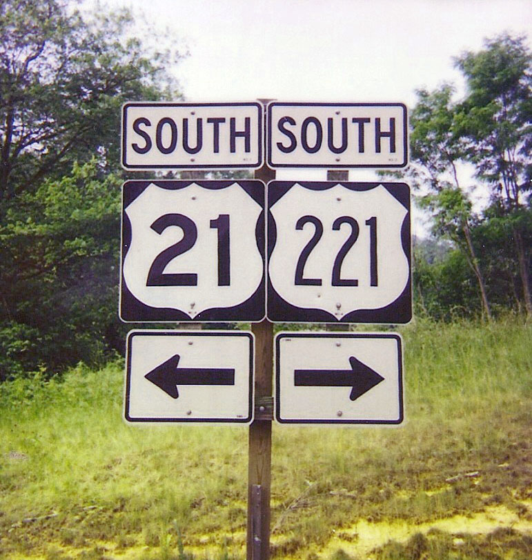 North Carolina - U.S. Highway 221 and U.S. Highway 21 sign.