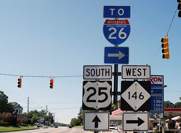 North Carolina - Interstate 26, State Highway 146, and U.S. Highway 25 sign.