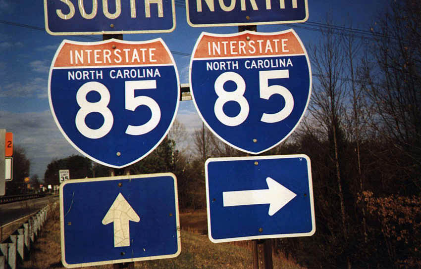 North Carolina Interstate 85 sign.