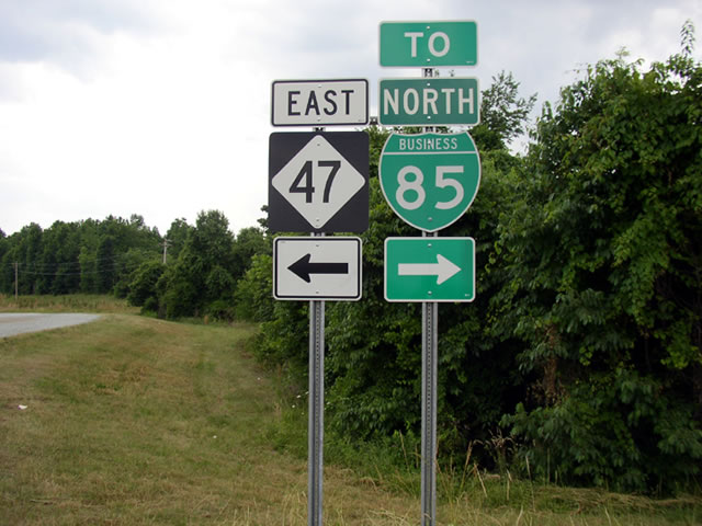 North Carolina - business loop 85 and State Highway 47 sign.
