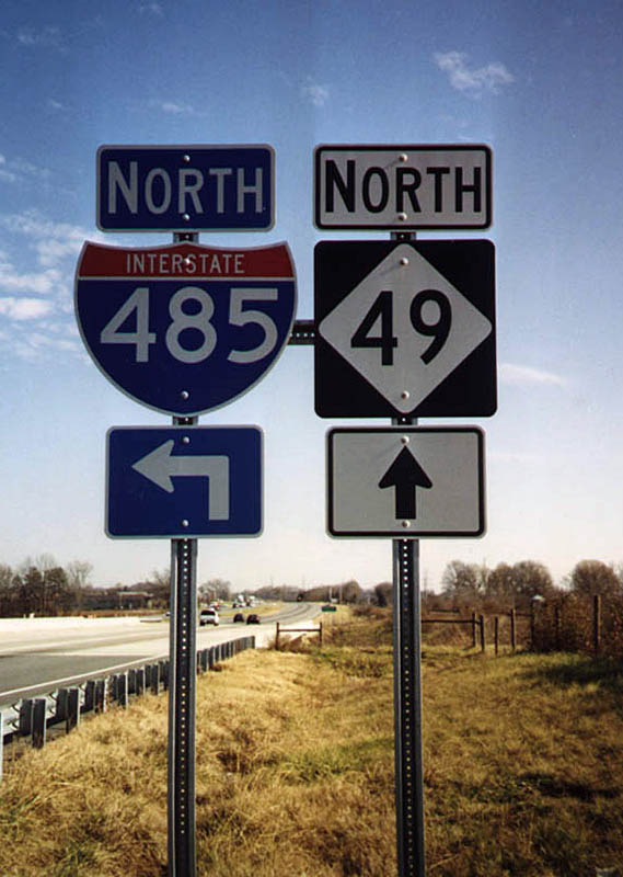 North Carolina - State Highway 49 and Interstate 485 sign.