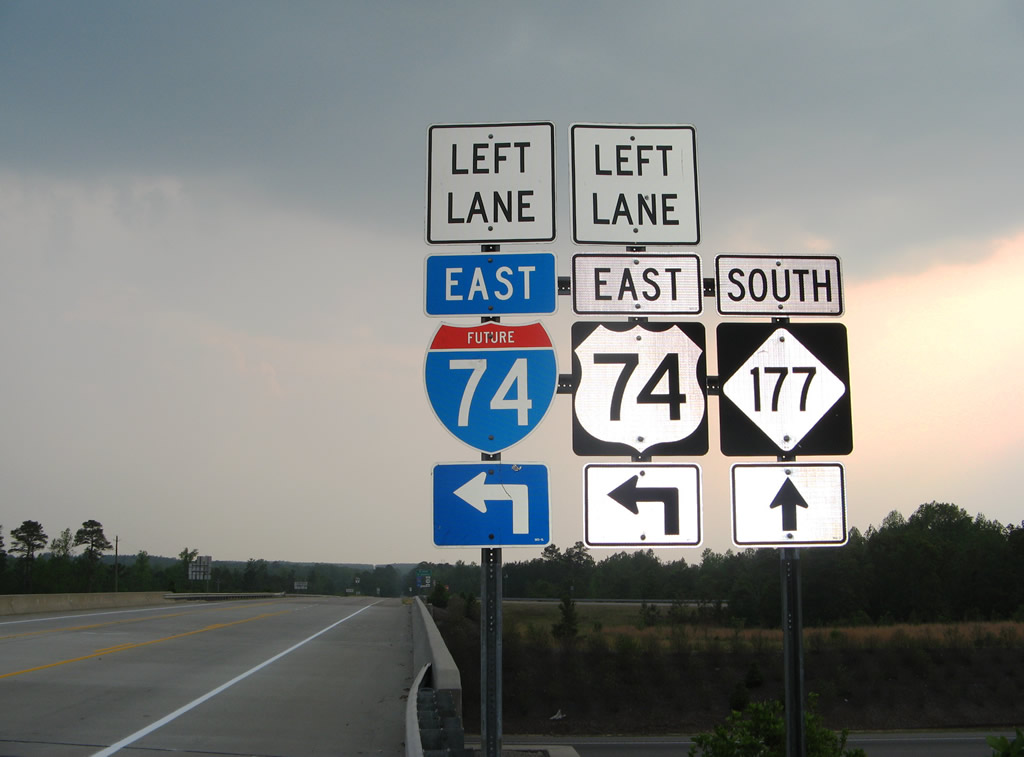North Carolina - U.S. Highway 74, State Highway 177, and Interstate 74 sign.