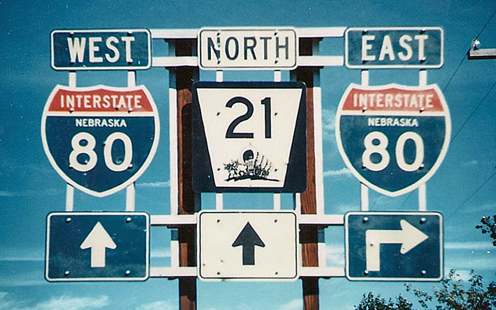 Nebraska - State Highway 21 and Interstate 80 sign.
