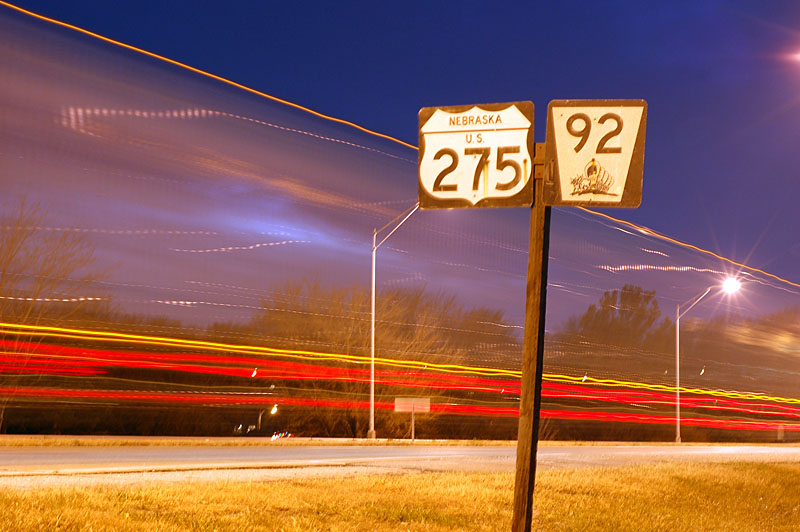 Nebraska - State Highway 92 and U.S. Highway 275 sign.