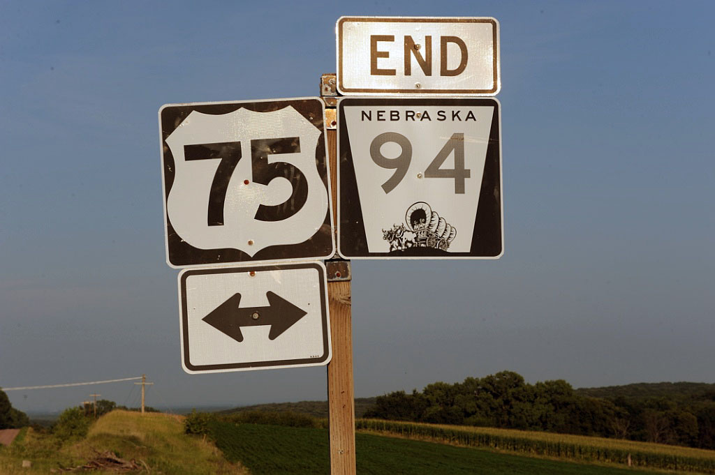 Nebraska - State Highway 94 and U.S. Highway 75 sign.