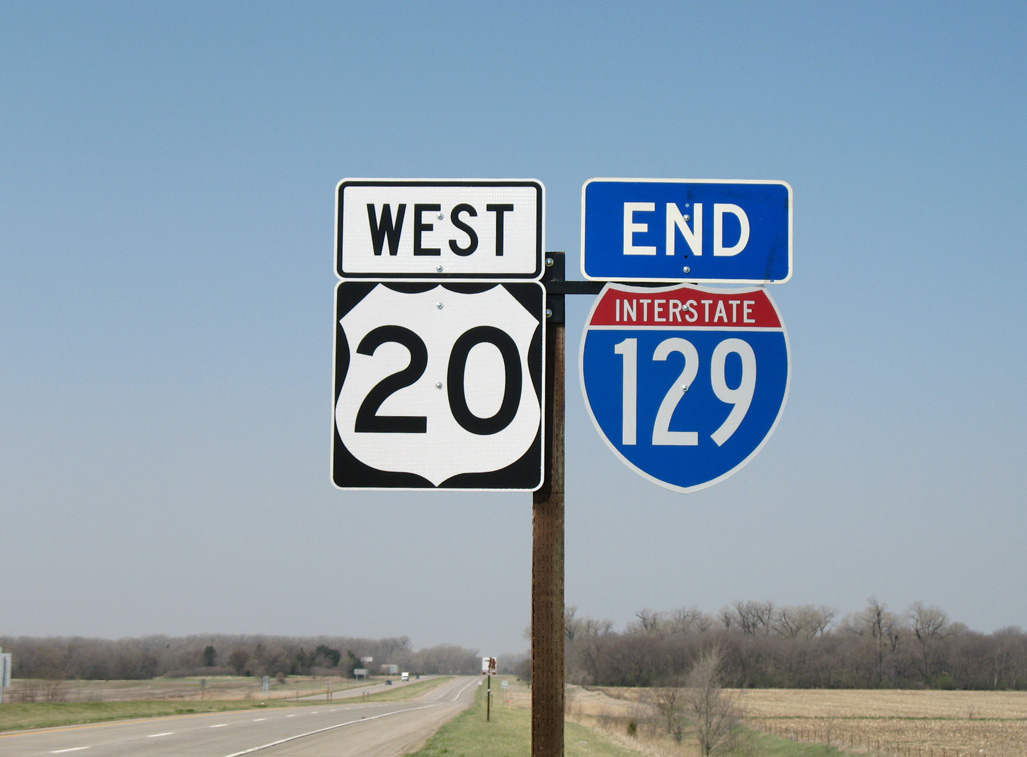 Nebraska - Interstate 129 and U.S. Highway 20 sign.