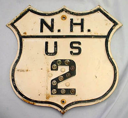 New Hampshire U.S. Highway 2 sign.