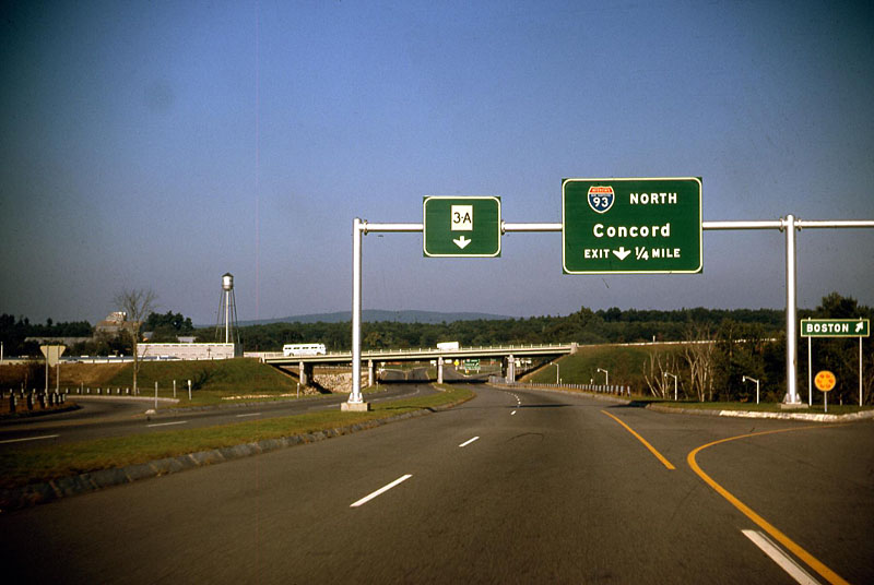 New Hampshire - Interstate 93 and state highway 3A sign.