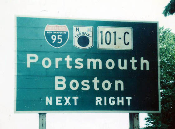 New Hampshire - Interstate 95, New Hampshire Turnpike, and state highway 101C sign.