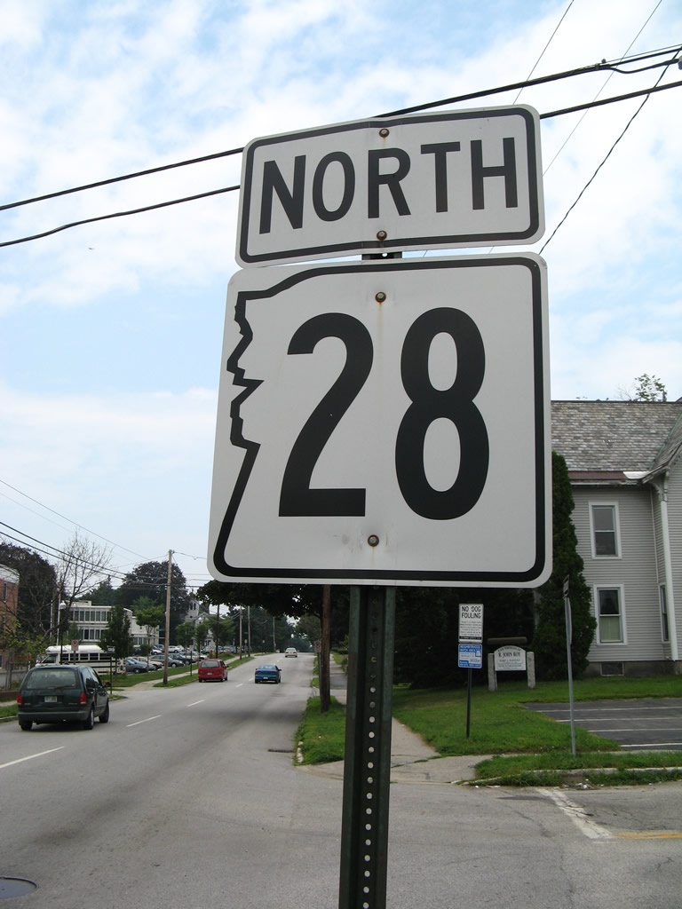 New Hampshire State Highway 28 sign.