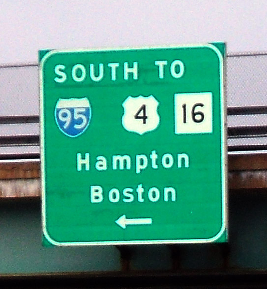 New Hampshire - State Highway 16, U.S. Highway 4, and Interstate 95 sign.
