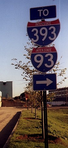 New Hampshire - Interstate 393 and Interstate 93 sign.