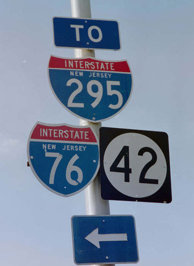 New Jersey - Interstate 76, State Highway 42, and Interstate 295 sign.
