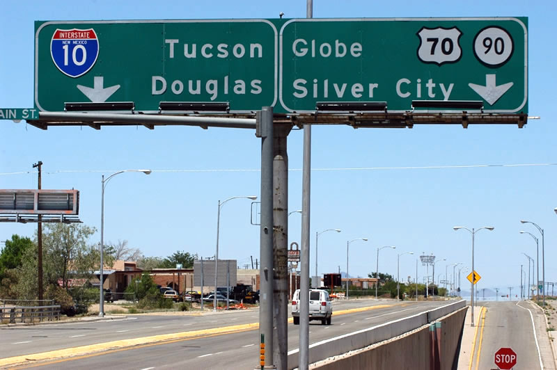 New Mexico - State Highway 90, U.S. Highway 70, and Interstate 10 sign.