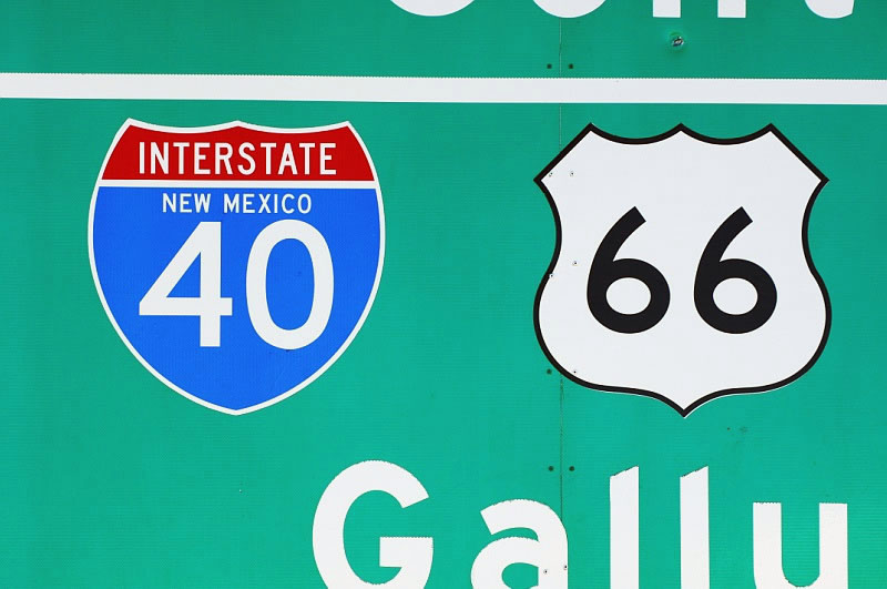 New Mexico - U.S. Highway 66 and Interstate 40 sign.
