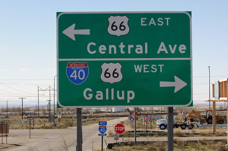 New Mexico - U.S. Highway 66 and Interstate 40 sign.