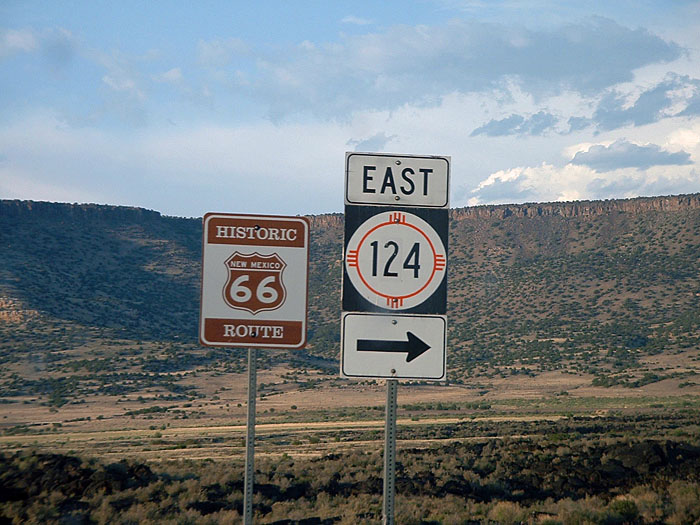 New Mexico - State Highway 124 and U.S. Highway 66 sign.
