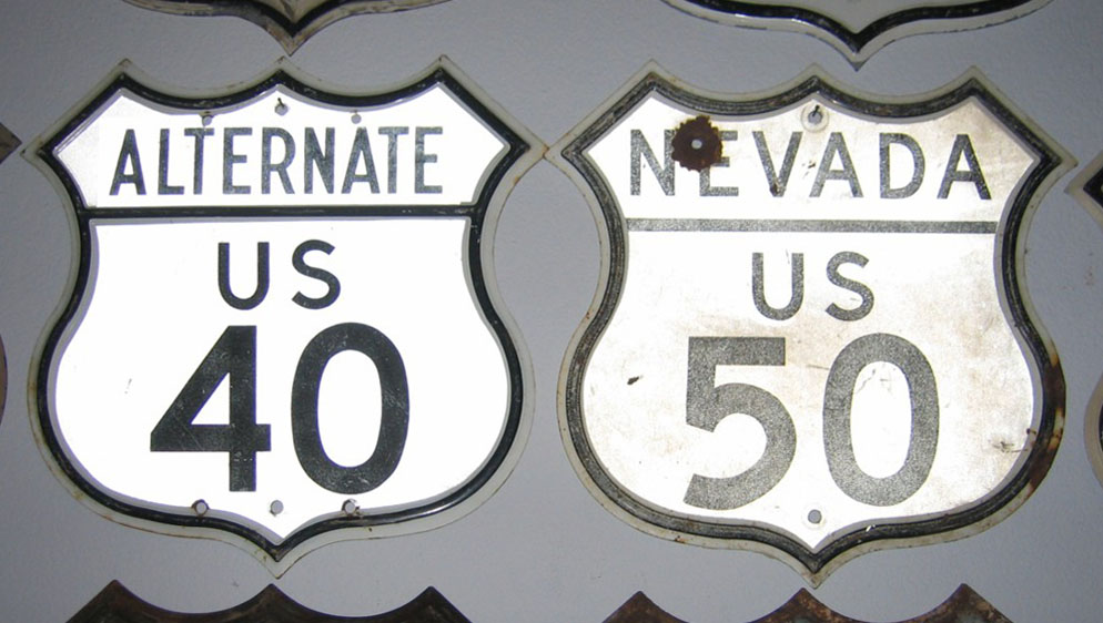 Nevada - U.S. Highway 50 and alternate U. S. highway 40 sign.