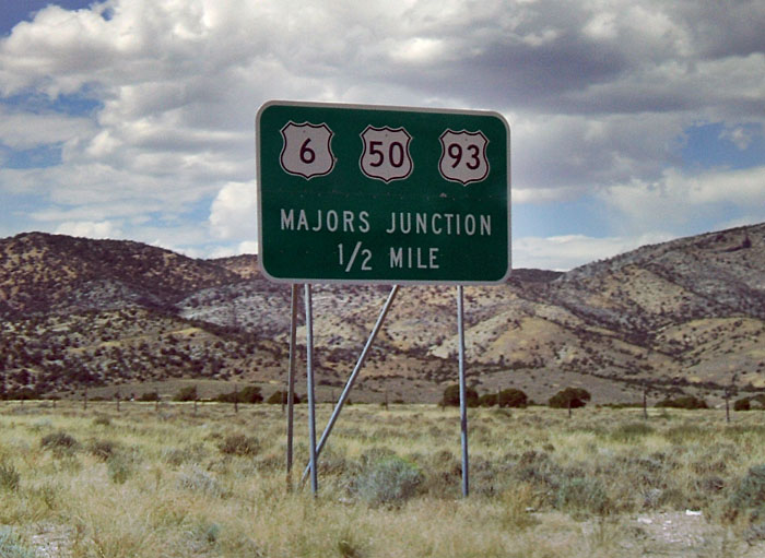 Nevada - U.S. Highway 93, U.S. Highway 50, and U.S. Highway 6 sign.
