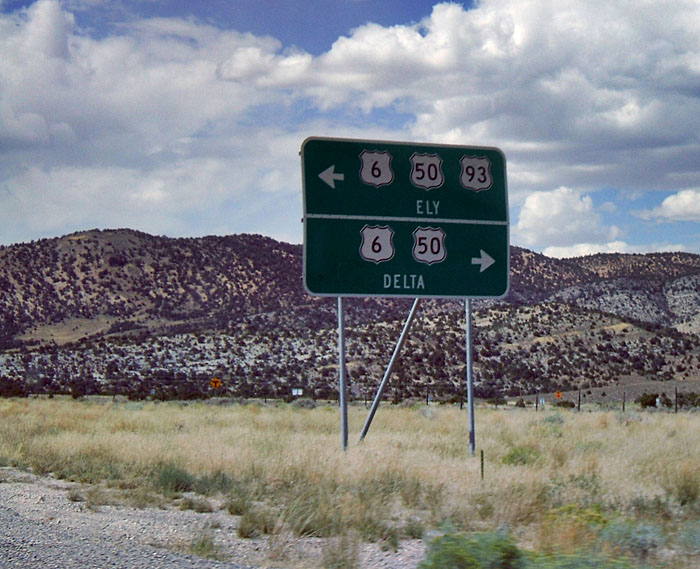 Nevada - U.S. Highway 93, U.S. Highway 50, and U.S. Highway 6 sign.