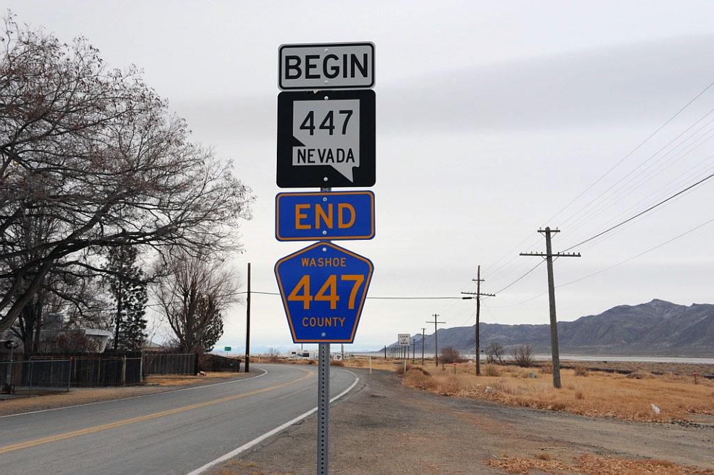 Nevada - Washoe County route 447 and State Highway 447 sign.