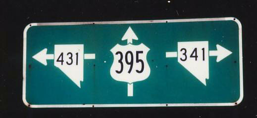 Nevada - U.S. Highway 395, State Highway 341, and State Highway 431 sign.