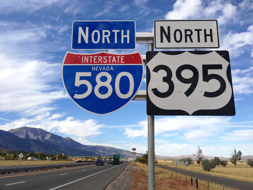 Nevada - interstate 580 and U.S. Highway 395 sign.