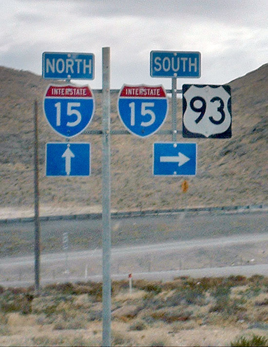 Nevada - U.S. Highway 93 and Interstate 15 sign.