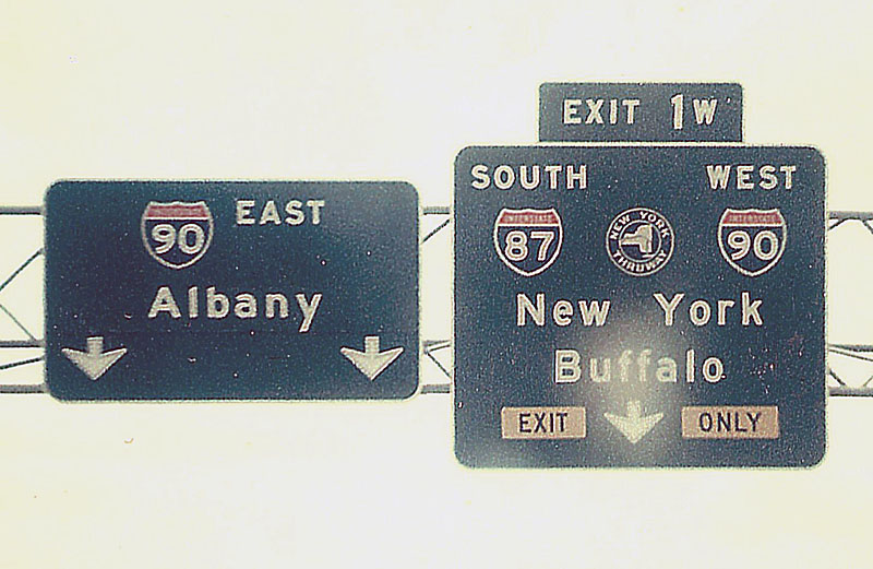 New York - Interstate 90, New York Thruway, and Interstate 87 sign.