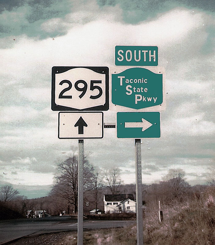 New York - State Highway 295 and Bear Mountain Parkway sign.