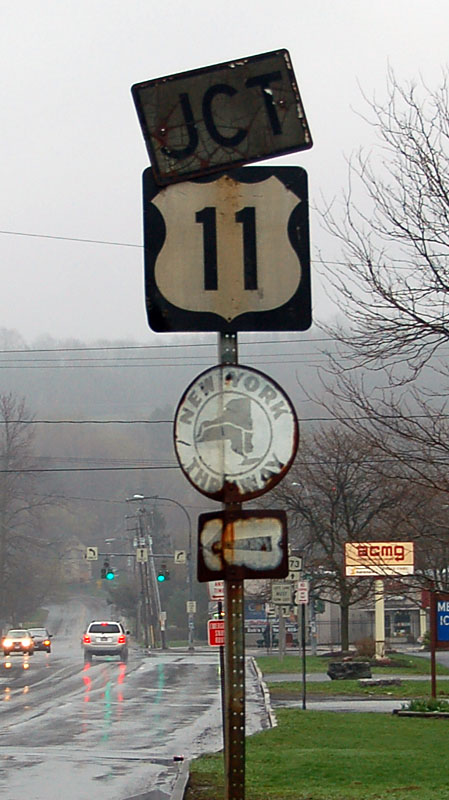 New York - New York Thruway and U.S. Highway 11 sign.