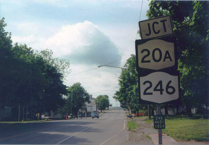 New York - State Highway 246 and state route 20A sign.